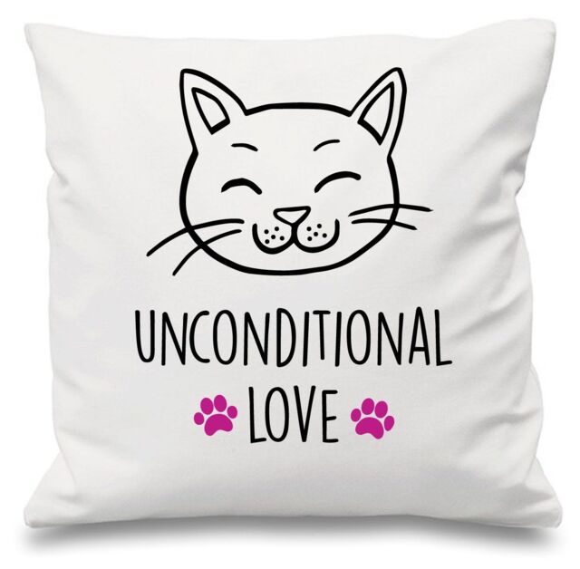 "60 SECOND MAKEOVER White Cushion Cover Cat Unconditional Love 16"" x 16"" Mum Friend Gift Decorative - Size: 40 cm x 40 cm"