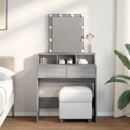 Berkfield Home Dressing Table with LED Grey Sonoma 80x41x144.5 cm