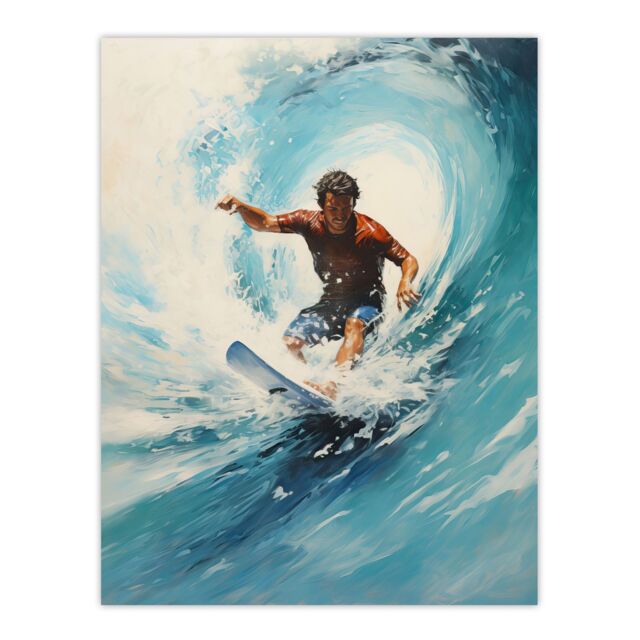 "Artery8 The Endless Summer Surfers Crest Of The Wave Artwork Unframed Wall Art Print Poster Home Decor Premium - Size: W12"" x H16""" - image 1