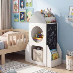 CASART 3-Tier Kids Bookshelf Toy Storage Organizer w/ Chalkboard & 2 Cubbies - thumbnail 3