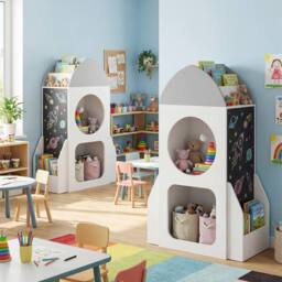 CASART 3-Tier Kids Bookshelf Toy Storage Organizer w/ Chalkboard & 2 Cubbies - thumbnail 4