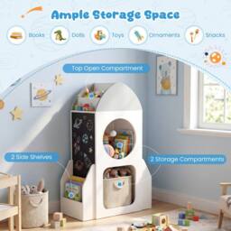 CASART 3-Tier Kids Bookshelf Toy Storage Organizer w/ Chalkboard & 2 Cubbies - thumbnail 5