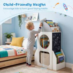 CASART 3-Tier Kids Bookshelf Toy Storage Organizer w/ Chalkboard & 2 Cubbies - thumbnail 8
