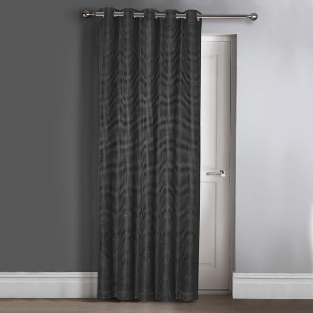 Velosso Waffle Jacquard Total Blackout Single Panel Door Curtain in Charcoal - Size: 117 cm width x 214 cm drop
