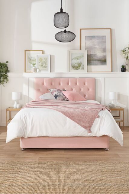 Aspire Olivier Divan & Hybrid Memory Pocket Mattress, Plush Fabric, Strutted Headboard, No Drawers in Rose - Size: Single - image 1