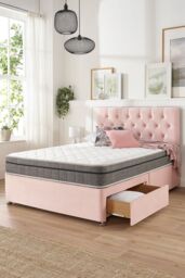 Aspire Olivier Divan & Hybrid Memory Pocket Mattress, Plush Fabric, Strutted Headboard, No Drawers in Rose - Size: Single - thumbnail 4