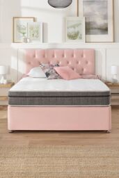 Aspire Olivier Divan & Hybrid Memory Pocket Mattress, Plush Fabric, Strutted Headboard, No Drawers in Rose - Size: Single - thumbnail 5
