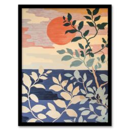 Artery8 Sunset in Coastal Trees Painting Zen Calm Warm Framed Art Print - Size: A4 - thumbnail 1