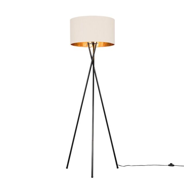 ValueLights Camden Black Tripod Floor Lamp with Beige & Gold Lamp Shade & Bulb - image 1