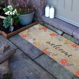 Artsy Mats Welcome Floral Border Coir Doormat (120 x 40cm) in Brown - Size: 40 cm x 120 cm - thumbnail 3
