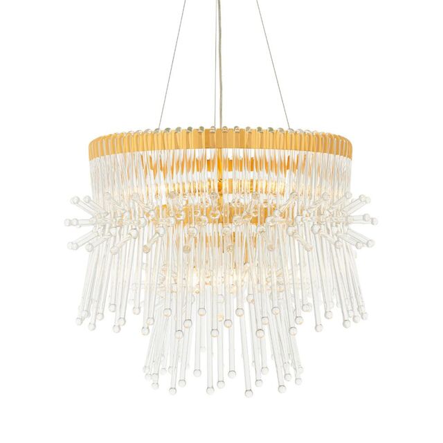 Loops Gold Plated Ceiling Chandelier - Glass Detailing - 9 Bulb Pendant Light Fitting in Clear - image 1