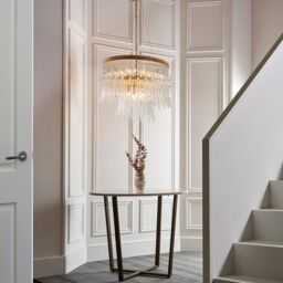 Loops Gold Plated Ceiling Chandelier - Glass Detailing - 9 Bulb Pendant Light Fitting in Clear - thumbnail 3
