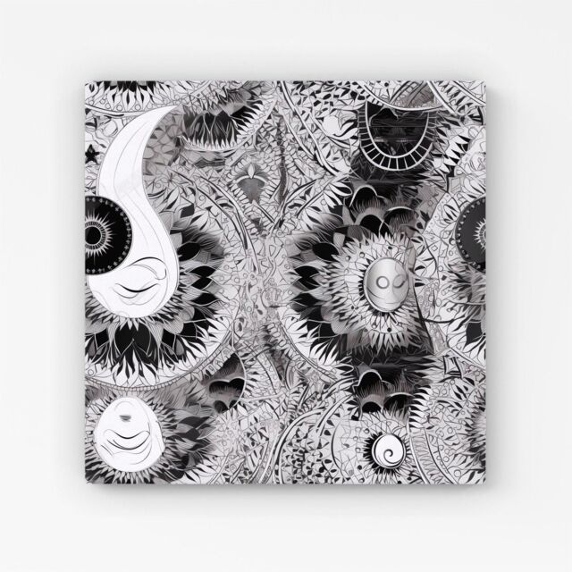 "Warren Reed - Designer Abstract Moon & Sun Canvas in Grey - Size: W16"" x H16""" - image 1