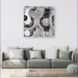 "Warren Reed - Designer Abstract Moon & Sun Canvas in Grey - Size: W16"" x H16""" - thumbnail 4