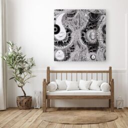 "Warren Reed - Designer Abstract Moon & Sun Canvas in Grey - Size: W16"" x H16""" - thumbnail 3