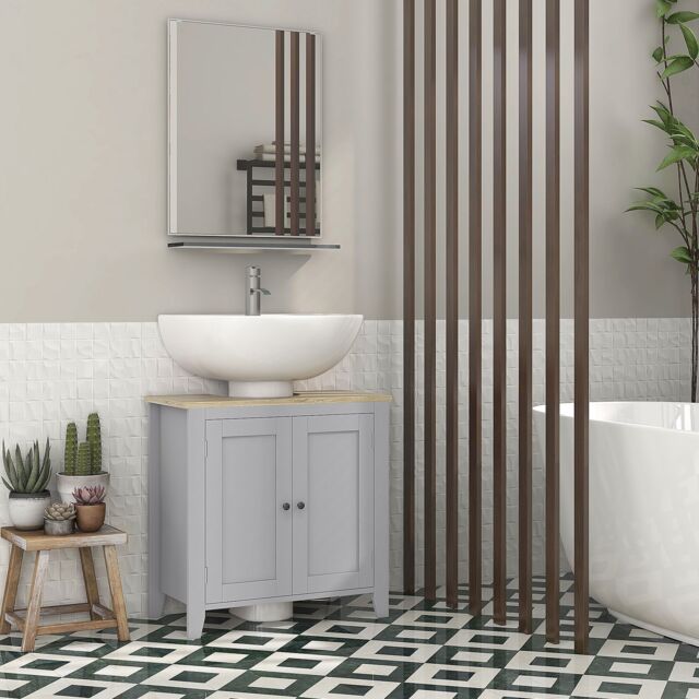 Kleankin Bathroom Pedestal Under Sink Cabinet with Adjustable Shelf, Grey - image 1