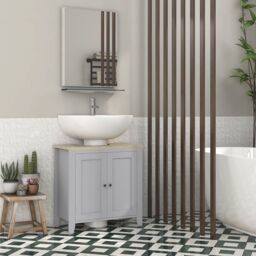 Kleankin Bathroom Pedestal Under Sink Cabinet with Adjustable Shelf, Grey