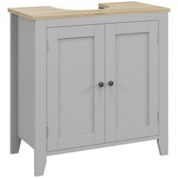 Kleankin Bathroom Pedestal Under Sink Cabinet with Adjustable Shelf, Grey - thumbnail 2