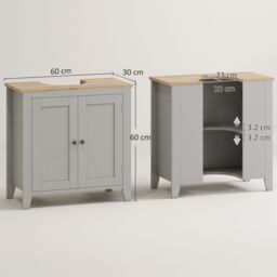 Kleankin Bathroom Pedestal Under Sink Cabinet with Adjustable Shelf, Grey - thumbnail 3