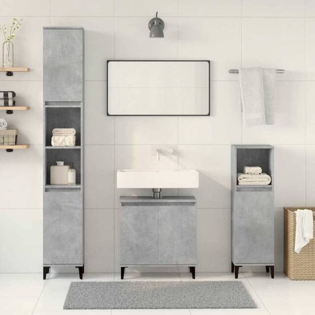 Berkfield Home Durable 3 Piece Bathroom Furniture Set Concrete Grey Engineered Wood - image 1