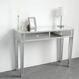 VOGREX White Mirrored Console Table 2 Drawers Glass Vanity Dresser in Silver - thumbnail 5