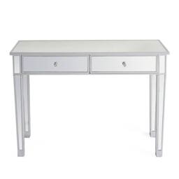 VOGREX White Mirrored Console Table 2 Drawers Glass Vanity Dresser in Silver - thumbnail 3