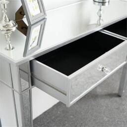 VOGREX White Mirrored Console Table 2 Drawers Glass Vanity Dresser in Silver - thumbnail 4