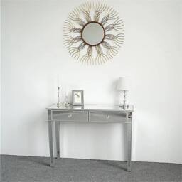 VOGREX White Mirrored Console Table 2 Drawers Glass Vanity Dresser in Silver