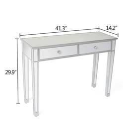 VOGREX White Mirrored Console Table 2 Drawers Glass Vanity Dresser in Silver - thumbnail 2