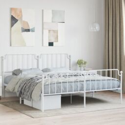 Berkfield Home Metal Bed Frame with Headboard & Footboard White 183x213 cm - thumbnail 1