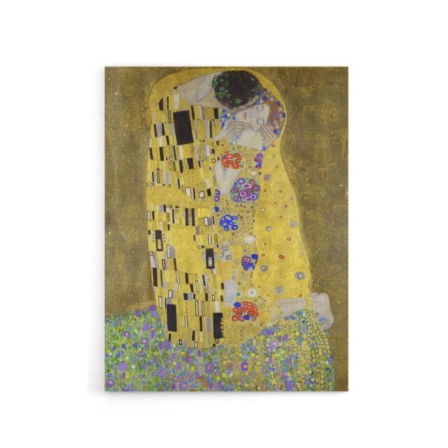 "Artery8 The Kiss Iconic Couple Painting Canvas Wall Art Print Klimt in Gold - Size: W18"" x H24""" - image 1