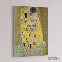 "Artery8 The Kiss Iconic Couple Painting Canvas Wall Art Print Klimt in Gold - Size: W18"" x H24""" - thumbnail 2