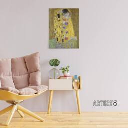 "Artery8 The Kiss Iconic Couple Painting Canvas Wall Art Print Klimt in Gold - Size: W18"" x H24""" - thumbnail 3