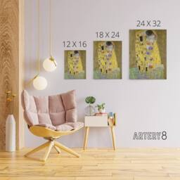 "Artery8 The Kiss Iconic Couple Painting Canvas Wall Art Print Klimt in Gold - Size: W18"" x H24""" - thumbnail 4