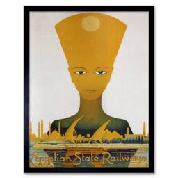 "Artery8 Travel Tutankhamun Nefertiti Cairo Railway Egypt Framed Wall Art Print in Yellow - Size: W12"" x H16""" - thumbnail 1