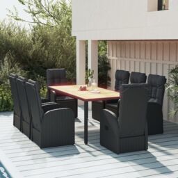 Berkfield Home 9 Piece Garden Dining Set Black Poly Rattan&Solid Wood Acacia - thumbnail 1