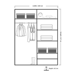 Sliding Wardrobes 4U Double Mirror Sliding Door Wardrobe with LED Light 150cm x 217cm in Black - Size: 150 cm x 217 cm - thumbnail 3