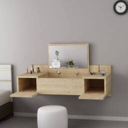 Destina Home Bertus Dressing Table Makeup Vanity Table with Mirror Wall Mounted with Storage in Light Oak - Size: 1 Pack - thumbnail 3