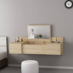 Destina Home Bertus Dressing Table Makeup Vanity Table with Mirror Wall Mounted with Storage in Light Oak - Size: 1 Pack - thumbnail 4