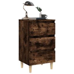 Berkfield Home Sturdy Bed Cabinet with Solid Wood Legs Smoked Oak 40x35x69 cm in Brown - Size: 40 x 35 x 69 cm - thumbnail 4