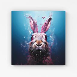 Warren Reed - Designer Rabbit Face Splashart Canvas in Blue - Size: w40 inch x h40 inch - thumbnail 1