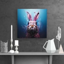 Warren Reed - Designer Rabbit Face Splashart Canvas in Blue - Size: w40 inch x h40 inch - thumbnail 2