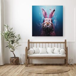 Warren Reed - Designer Rabbit Face Splashart Canvas in Blue - Size: w40 inch x h40 inch - thumbnail 3