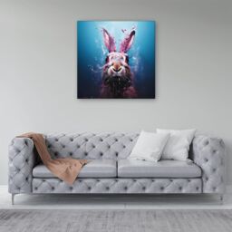 Warren Reed - Designer Rabbit Face Splashart Canvas in Blue - Size: w40 inch x h40 inch - thumbnail 4