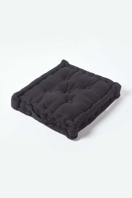 Homescapes Plain Cotton Floor Cushion in Black - Size: 40 cm x 40 cm - image 1