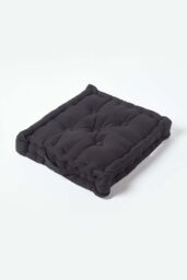 Homescapes Plain Cotton Floor Cushion in Black - Size: 40 cm x 40 cm