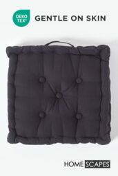 Homescapes Plain Cotton Floor Cushion in Black - Size: 40 cm x 40 cm - thumbnail 3
