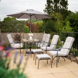 Hectare 6 Seater Reclining Chair Dining Set Tempered Glass Table Parasol Grey - thumbnail 3