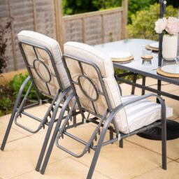 Hectare 6 Seater Reclining Chair Dining Set Tempered Glass Table Parasol Grey - thumbnail 4
