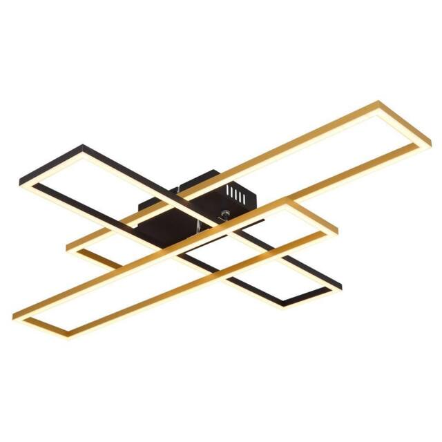 Netlighting Dakari 80x60cm Semi Flush Ceiling Light Matt Black Gold 3x LED 3000K - Size: 80x60 cm - image 1